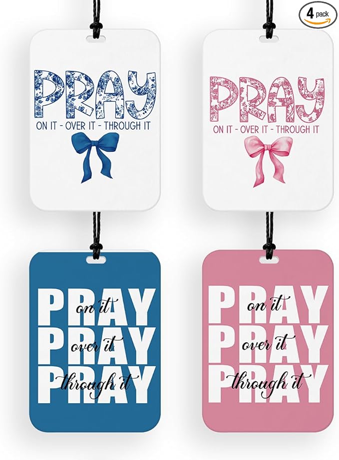 4 Pcs Pink Pray Car Air Fresheners for Mirror Prayer Blue Pray Car Accessories for Women Christian Air Freshener Cars Decor for Home Bedroom