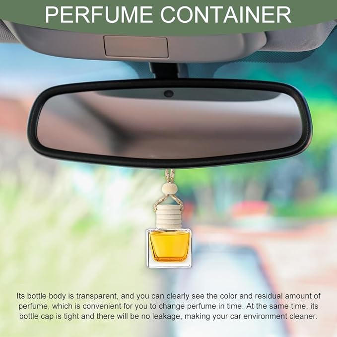 5PCS Hanging Car Air Freshener, Car Air Freshener Diffuser, 8ml Hanging Essential Oil Diffuser Bottle, Auto Interior Cute Glass Empty Perfume Bottle Ornament for Most Vehicles (Square)
