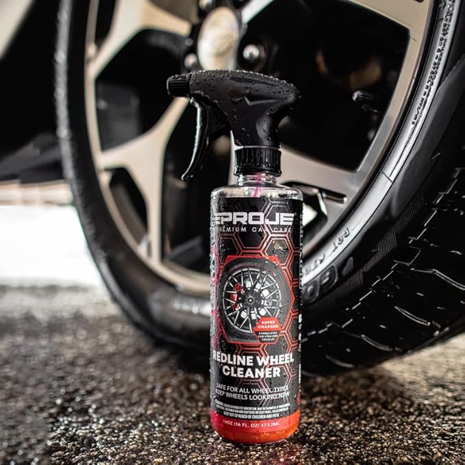 PROJE' Redline Wheel Cleaner - All in One Wheel & Tire Cleaner - Tough on Brake Dust & Dirt - Removes Browning - Non Acidic Safe on All Rim Types - 16 Fl Oz