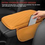 Car Center Console Cover, 12"×7.87" Waterproof Leather Auto Armrest Cover Protector with 2 Pocket, Comfortable Arm Rest Box Cushion Pad, Universal Interior Car Accessories (Yellow)