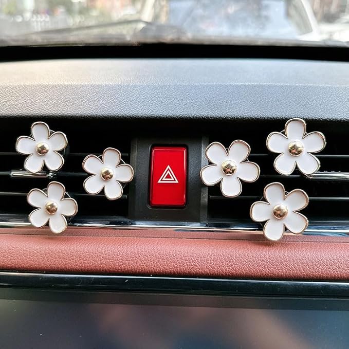 6 Pcs Daisy Flower Air Vent Clip Air Conditioning Outlet Clip Car Air Freshener Clip Car Interior Decor Charm Colorful Car Interior Accessories for Girls Women (White)