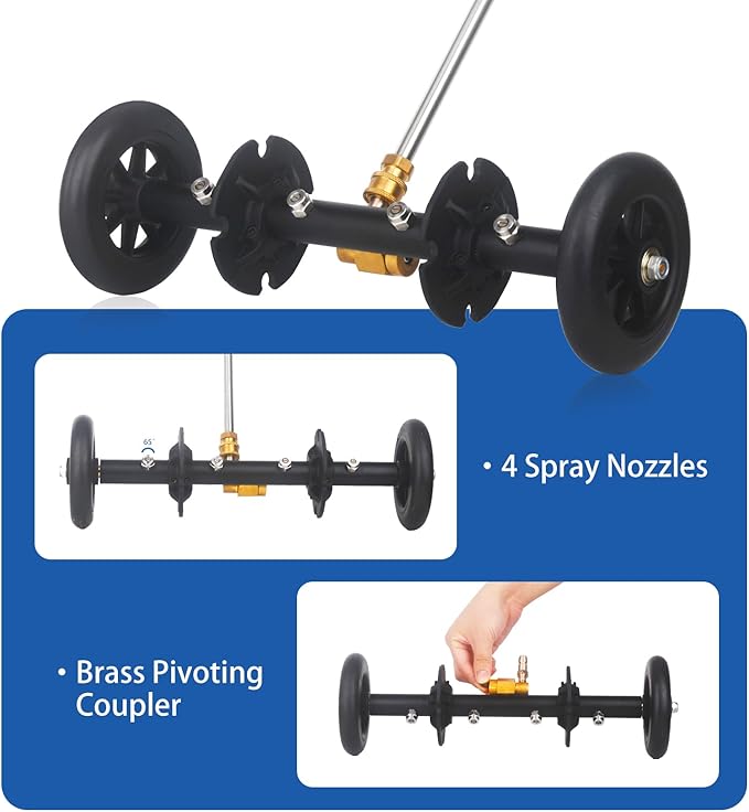 DUSICHIN Undercarriage Cleaner Water Broom Pressure Washer Attachment, 16 Inches Undercarriage Washer, Pressure Washer Underbody Cleaner 4 Extension Wands 4 nozzles for Garden Hose Too DUS3202