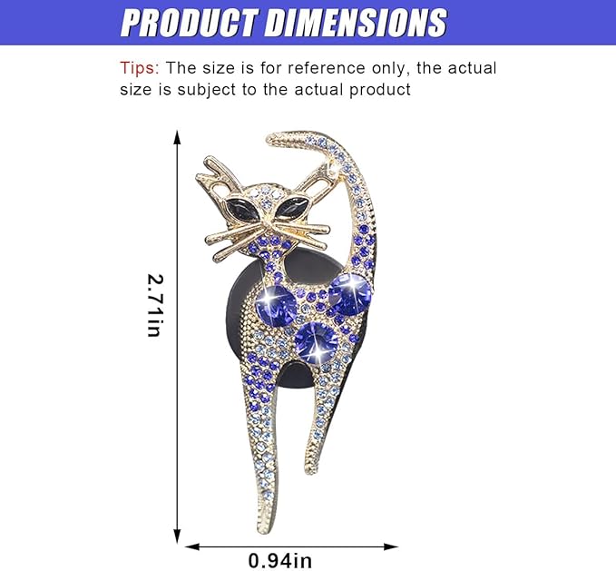 2PCS Car Vent Clips, Bling Cat Air Conditioning Outlet Clip, Crystal Rhinestone Auto Diffuser Clip, Cute Car Accessories for Women, Vehicle Interior Decoration (Blue)