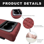 Car Center Console Armrest Pillow, 14"×8.3" Waterproof Leather Armrest Box Cover with Cup and Phone Holder, Soft Memory Foam Arm Rest Console Pad Protector for SUV Truck (Wine Red, Embroidery)