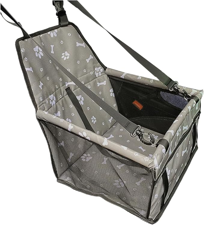 Pet Car Seat, Breathable & Waterproof Oxford Dog Car Booster Seats with Seat Belt and Mesh Window, Portable Foldable Travel Look Out Bag for Small Medium Dogs & Cats (Grey, 1PC)