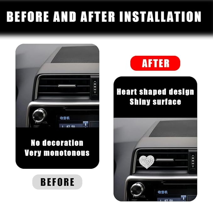 2PCS Bling Air Vent Clips, Heart Shaped Crystal Air Conditioning Outlet Clip, Girl Car Accessories Air Vent Clip Universal for Most Car, Truck, SUV