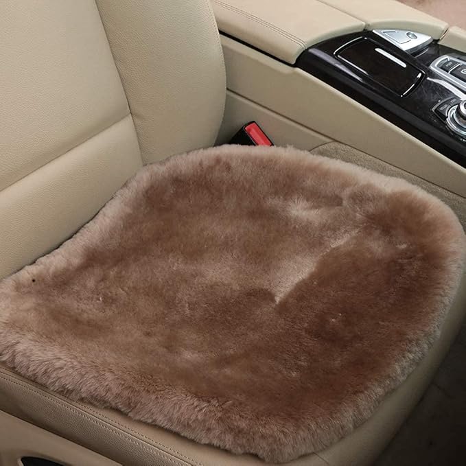 OGLAND 20 inchs Shearling Sheepskin Car Seat Cover, Fluffy Fuzzy Wool Car Seat Covers for Auto Interior Accessories with Soft Eco-Friendly Natural Fur Non-Slip (Camel, Front)