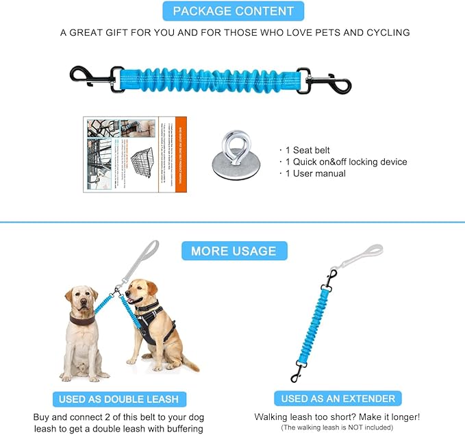 Dog Seat Belt for Bike Basket, Retractable Bicycle Dog Seatbelt, Elastic Pet Safety Leash Harness for Cat, Dog Leash Extension Attachment Shock Absorbing Lead Extension Absorber (Blue)