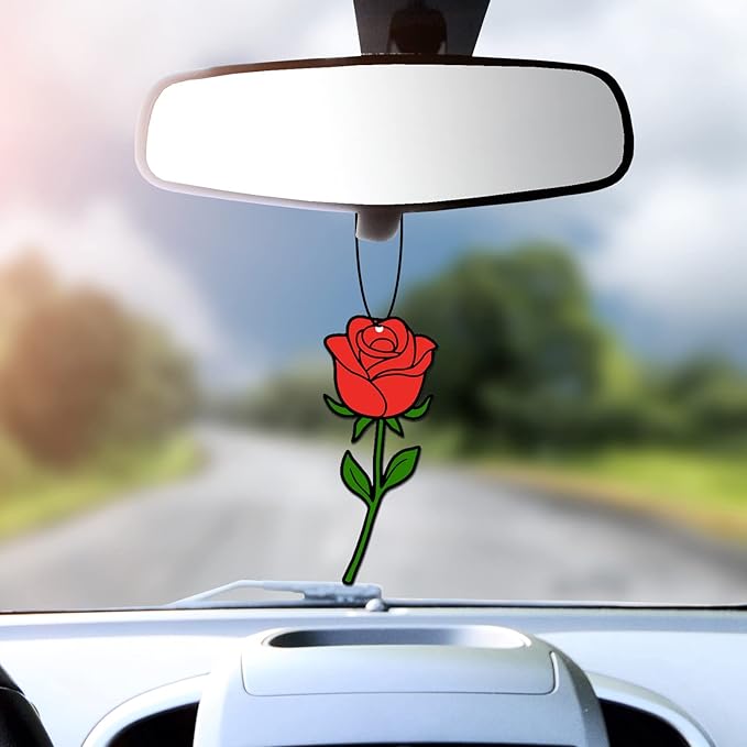 6 Pcs Rose Car Air Fresheners, Funny Rose Hanging Car Air Fresheners Long Lasting Cute Car Mirror Scented Hanging Car Decoration Ornaments Gift Interior Accessories for Men Women