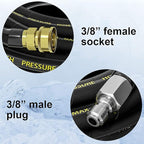 POHIR Pressure Washer Hose - 5 FT Whip Hose with 3/8'' Quick Connect Adapter Set, High Tensile Wire Braid Hose for Pressure Washing, Up to 4200 PSI