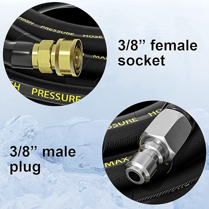POHIR Pressure Washer Hose - 5 FT Whip Hose with 3/8'' Quick Connect Adapter Set, High Tensile Wire Braid Hose for Pressure Washing, Up to 4200 PSI