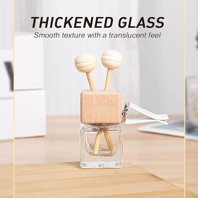 2 Pack Car Diffuser Air Freshener Bottles Refillable Empty Glass Essential Oil Diffuser with Vent Clip Wooden Sticks Universal Square Aromatherapy Diffuser for Vehicles Home