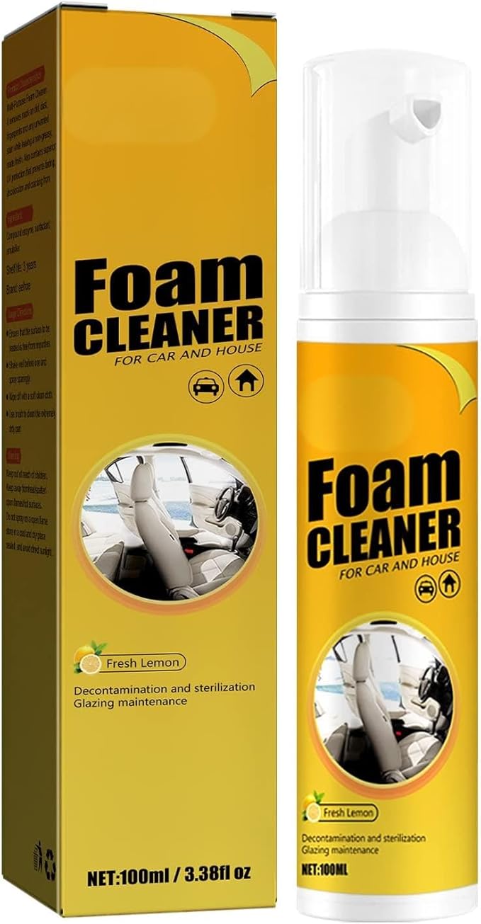 Car Interior Cleaner Foam – Multi-Surface Steering Wheel, Leather Seat & Dashboard Cleaner, 100ml | Enzyme-Powered Formula, Safe for All Surfaces, Quick Stain Removal (2 Pack)