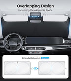 Wigoo 2025 Upgrade Car Windshield Sun Shade [100% Light Block, 4th-Gen Cooling Tech] Foldable Heat Insulation Interior Sun Visor with Storage Bag for Compact Cars/Coupes (S (59"x29")