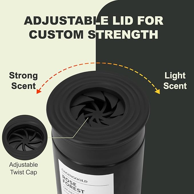 Car Air Freshener, Sandalwood Rose Scent Diffuser with Rotating Cap for Adjustable Fragrance Intensity, Gel Odor Eliminator for Home Car Bathroom, Every 6.4 oz Lasts 90 Days, 2 Pack, Black
