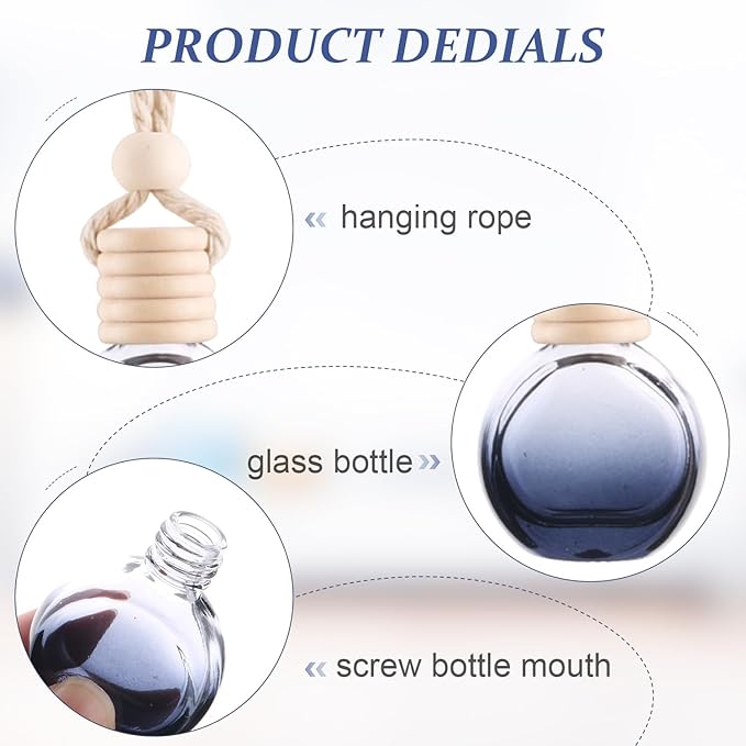40 Pack Black Hanging Car Air Freshener Diffuser Bottles Empty Glass Perfume Bottles Pendant Diffuser Bottle for Essential Oils Fragrance Aromatherapy Auto Ornaments