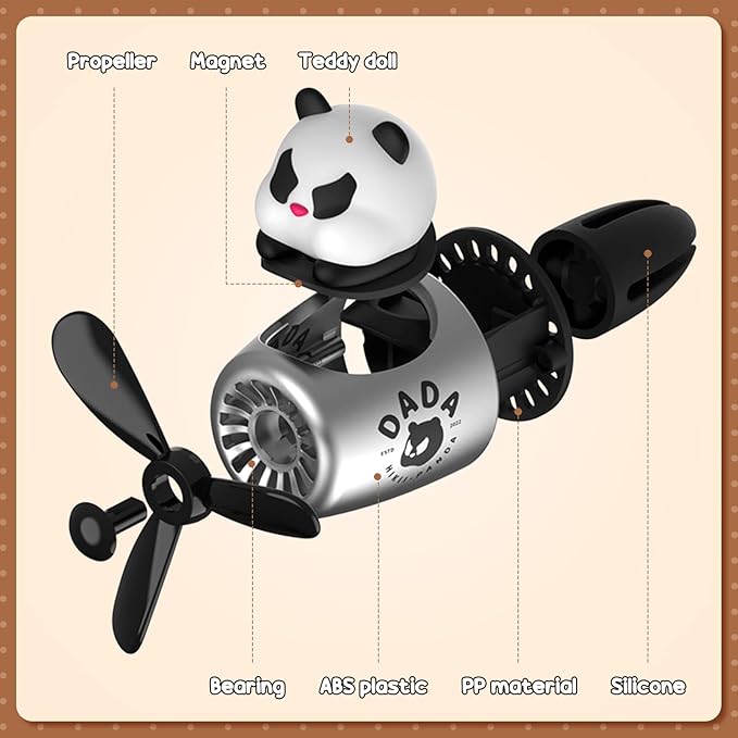 2 Pcs Car Air Freshener Cute Car Diffuser Cartoon Outlet Fan Air Diffuser for Car Vent Perfume Automotive Decoration(Panda, Bear)
