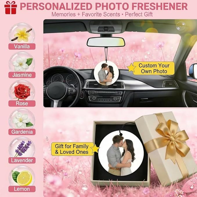 Custom Air Fresheners with Picture - Personalized Smell Air Freshener for Car,Double Sided Print,Long Lasting Fragrance,Customized Gifts Car Perfume for Man Boyfriend Husband Him Dad Woman(Round)
