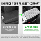 Car Center Console Cushion Pad, 12.48×7.40 Inches Waterproof Car Armrest Seat Box Cover, Comfortable PU Leather Vehicle Armrest Cover Protector, Car Decor Interior Accessories (White)