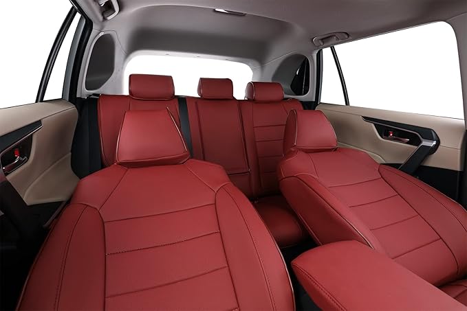 EKR Rav4 Seat Covers Custom Fit for Toyota Rav4 (Hybrid) SE/XSE & (PHEV) GR Sport 2026,Car Seat Cover Full Set for SUV,Factory-Style Interior Upgrade, Easy-Wipe Protection,Faux Leather(Burgundy)