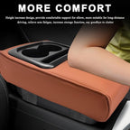 Car Center Console Armrest Pillow, 14"×8.3" Waterproof Leather Armrest Box Cover with Cup and Phone Holder, Soft Memory Foam Arm Rest Console Pad Protector for SUV Truck (Brown, Glossy)