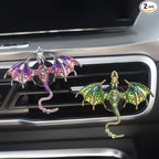 2 Pcs Bling Dragon Car Air Freshener Vent Clips, Crystal Rhinestone and Enamel Dragon Air Vent Clips Car Diffuser Cute Car Interior Decoration Accessories for Women Gift (Green Purple)