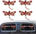 4Pcs Bling Rhinestone Crystal Dragonfly Air Freshener Vent Clips,Cute Car Air Fresheners Vent Clips Accessories,Refillable Car Diffuser, Glamorous Auto Decor (Red)