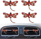4Pcs Bling Rhinestone Crystal Dragonfly Air Freshener Vent Clips,Cute Car Air Fresheners Vent Clips Accessories,Refillable Car Diffuser, Glamorous Auto Decor (Red)