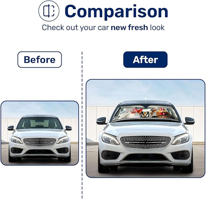 GENANY Farm Chicken Family Funny Windshield Sun Shade for Car SUV Truck (55x30 Inches), Sun Shade Windshield, Protector Blocks UV, Spring Car Decor