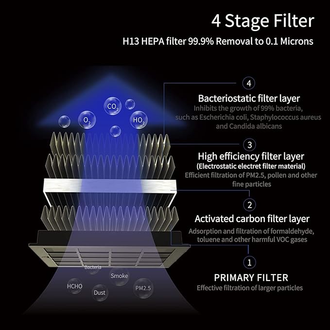 Car Air Purifier with H13 True HEPA Filter: Car Portable Air purifier for Exhaust Fumes, VOC, Smoke, Odors, and Bacteria, 99.9% Removal to 0.1 Microns - Air purifier for Car Traveling Bedroom (black)