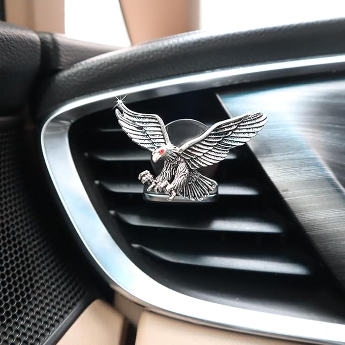 Vintage Eagle Car Air Freshener Vent Clips,2pcs Alloy Silver Hawk Vent Clips Car Accessories for Men,Refillable Diffuser with Felt Mads
