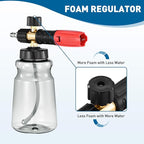 Foam Cannon for Pressure Washer, 1L Thick Foam Lance Soap Dispenser for Car Washing with Adjustable Thick Foam with 1/4 Inch Quick Connector, Foaming Mesh, Stainless Steel Nozzle