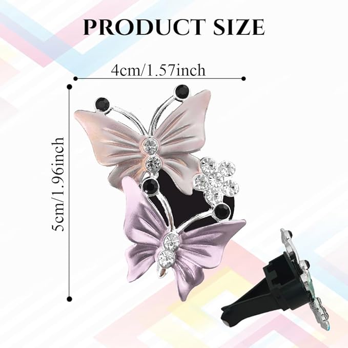 2PCS Car Air Vent Clips, Dual Butterfly Diamond Car Air Conditioner Outlet Vent Clip, Cute Car Diffuser Perfume Clip, Car Air Freshener Decor Accessories for Women Girl (Light Pink, Style 1)