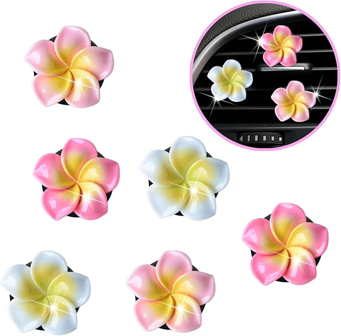 6Pcs Multicolor Pentapetal Flower Car Accessories for Women, Beach Flower Car Air Vent Clips Air Conditioner Outlet Decoration Cars Interior Decor Charm, Air Fresheners Interior Accessories