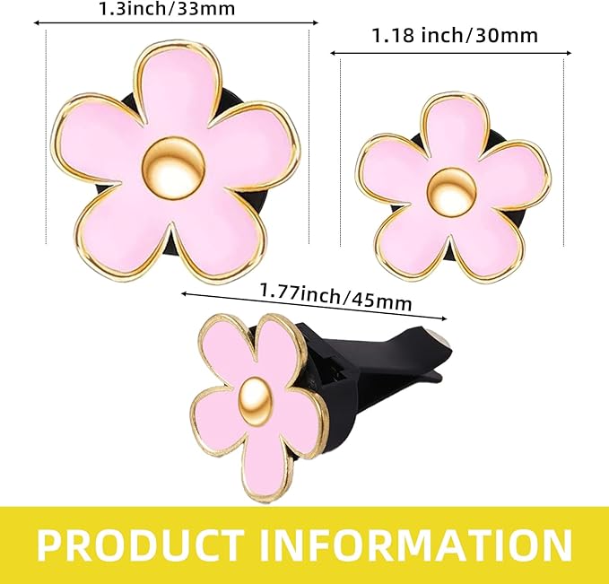 NBTEPEM 6 PCS Daisy Flower Air Vent Clip Car Decoration Accessories Air Conditioning Outlet Clip Car Air Freshener Clip Charm Car Interior Decor(3 cm, 3.3 cm, White, Pink, Purple)