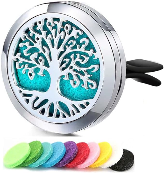Car Aromatherapy Essential Oil Diffuser Locket Tree of Life Pattern Stainless Steel Car Air Fresheners Vent Clips Decorative