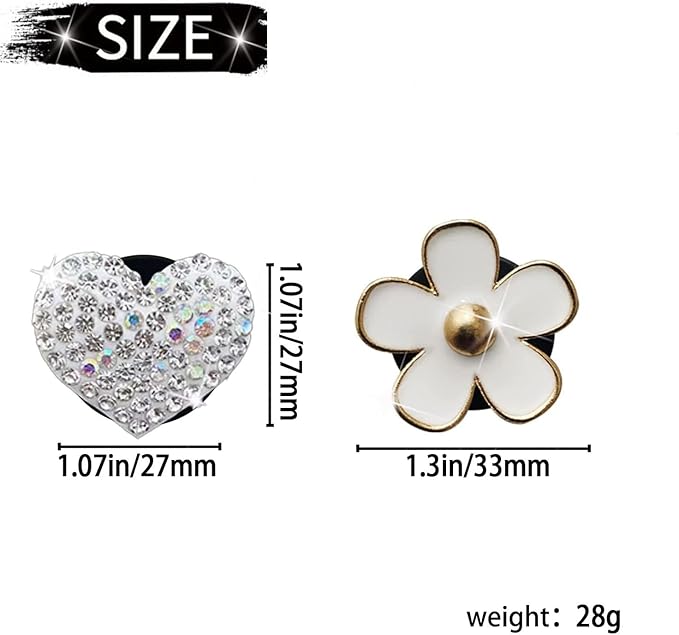 4PCS Car Air Vent Clips with Fragrance Pads, Cute Flower Car Air Fresheners Vents Clips Diamond Vent Clip Auto Interior Decor Charm Bling Auto Accessories Decoration for Women (White)