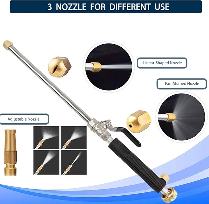 Jet Nozzle for Garden Hose, High Pressure Power Washer Wand with 3 Different Hydro Nozzles and Quick Connectors for Gutter Patio Car Pet Window 18 Inch (Dark Black)