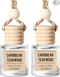 Caribbean Teakwood Hanging Car Air Freshener – Long Lasting Essential Oil Diffuser for Car, Closet, Bathroom – 2-Pack Natural Scent Deodorizer for men & women