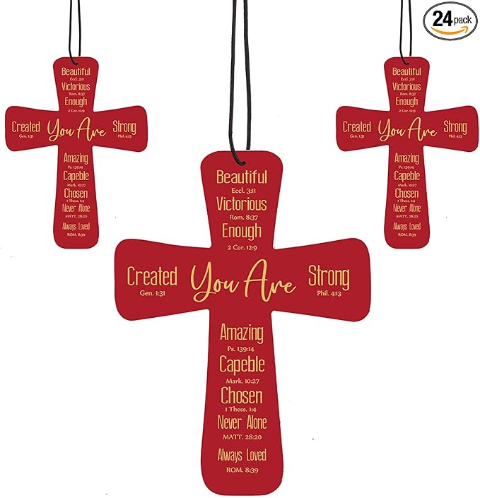 Fumete 24 Pcs Easter Christian Cross Car Air Fresheners Gift Bulk Drift Air Freshener Religious Fresh Scented Hanging Ornaments for Church Sunday School Gifts (You Are)