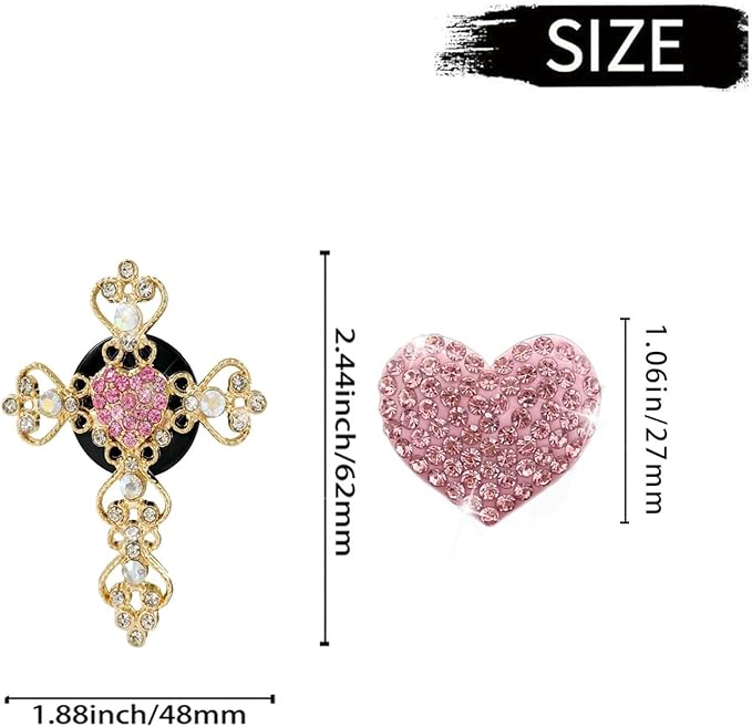 2PCS Bling Car Vent Clip Car Accessories, Crystal Rhinestone Cross and Heart Car Air Fresheners Vent Clips, Diamond Auto Air Conditioner Outlet Decoration Charm for Women
