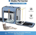 Lekereise Large Cat Carrier for 2 Cats, 2-in-1 Cat Travel Carrier with Litter Box, (17.7" x2) x16.5"x13" Pet Carrier with Zipper Locks for Moving Across The Country (No Hammock) - Blue