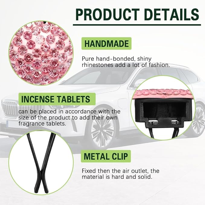 2PCS 2PCS Bling Heart Air Vent Clips, Heart Car Accessories, Bling Heart Charm Air Conditioning Outlet Clip, Car Interior Decor Air Fresheners Vent Clips Universal Fit for Women and Girls (Pink)