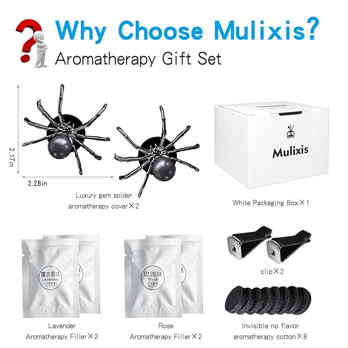 Mlulixis 2 Pack Car Vent Air Freshener Clip Aesthetic Car Accessories Spider Car Vent Air Freshener Black Bling Car Vent Accessories