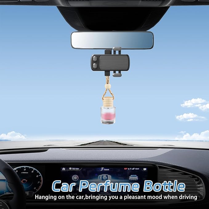 24 Pcs Black Car Hanging Air Fresheners Empty Glass Diffuser Bottles Pendant Perfume Bottle For Essential Oil Fragrance Aromatherapy Auto Interior Ornaments Decor (Cylinder-Clear)