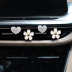 4PCS Car Air Vent Clips with Fragrance Pads, Cute Flower Car Air Fresheners Vents Clips Diamond Vent Clip Auto Interior Decor Charm Bling Auto Accessories Decoration for Women (White)