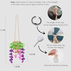Handmade Crochet Hanging Car Air Freshener - Botanical Wisteria Blossom Design with 12ml Refillable Glass Essential Oil Bottle, Long-Lasting Car Diffuser & Nature-Inspired Decor