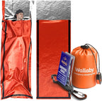 Wallaby 2-Pack Emergency Mylar Sleeping Bags with Nylon Pouches, Whistle Pull & Paracord with Carabiners, Free Survival Guide
