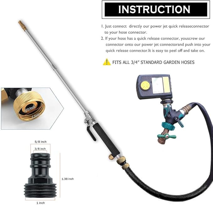 Hydro Jet High Pressure Power Washer-high pressure cleaning tool Extra Long Extendable Wand,Flexible Water Hose Universal Nozzle,Gutter Patio Car Pet Window Cleaning tool black