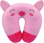 Travel Pillow for Kids, Cute Animal Neck Pillow Support U Shaped Cushion Plush Soft Rest Reading Pillows Sleeping Pillows for Airplane Train Car (Color:Pink Pig)